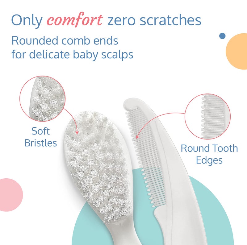 Luv Lap LuvLap Elegant Baby Hair Brush and Comb Set, 0m+ (White) - Image 4